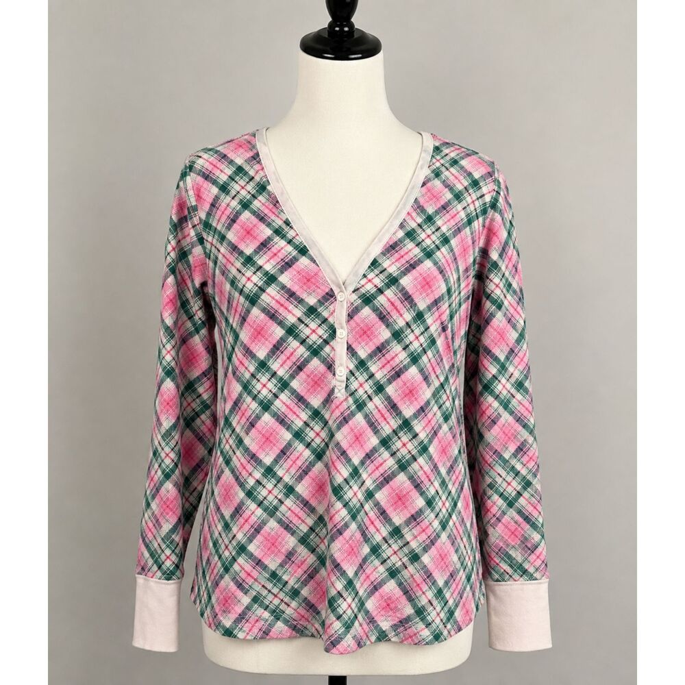Victoria’s Secret Plaid Pajama Top XL Pink Green Cream Long Sleeve Sleepwear